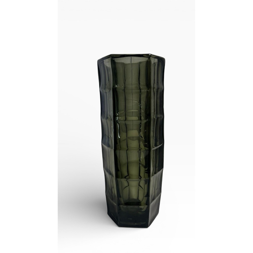 MCM Optical Glass Vase Hexagon‎ Smoke Bogdan Kupczyk Zabkowice Glassworks Poland